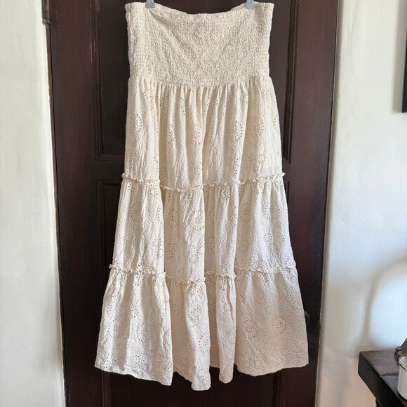 JEN'S PIRATE BOOTY | Rooftop White Eyelet Tiered Smocked Maxi Skirt Large - Picture 2 of 7